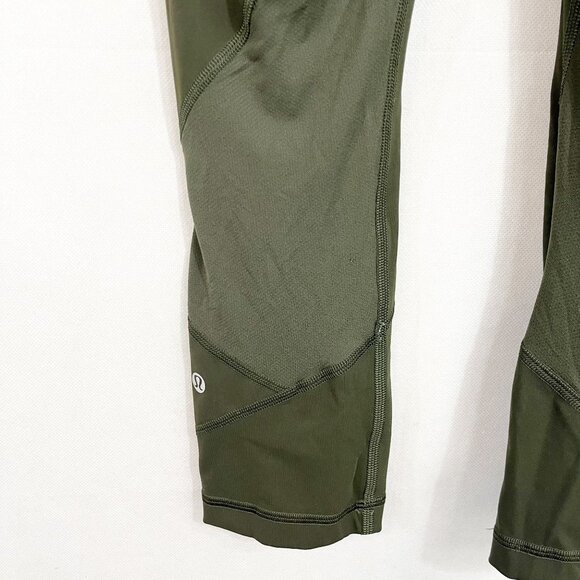 Lululemon Pace Rival Crop Leggings Green Mesh Pockets Workout - Size 4 - Picture 3 of 9